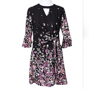 New SMUKKE Dress Girls  Multicolor Black/ Purple Floral Keyhole Neck NWT Sz 14